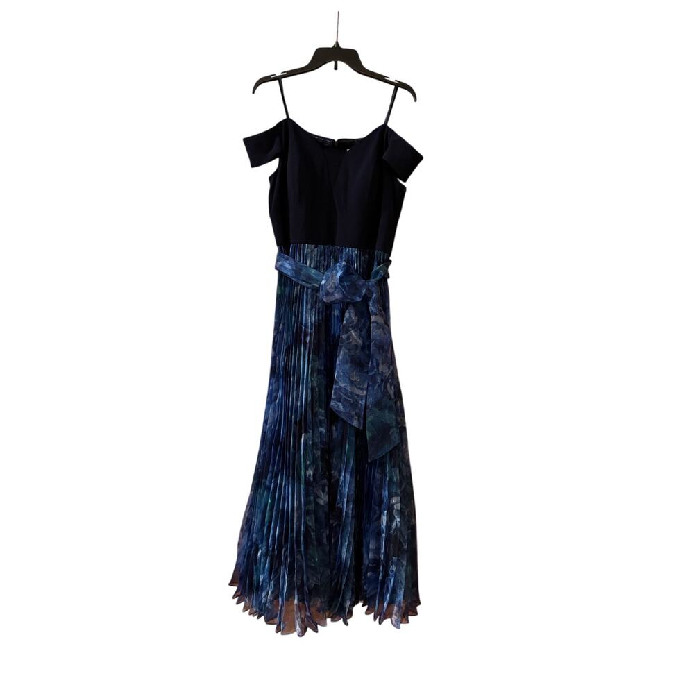 Eliza J Pleated Off-Shoulder Navy Gown - Size 18 (new) - Picture 3 of 5